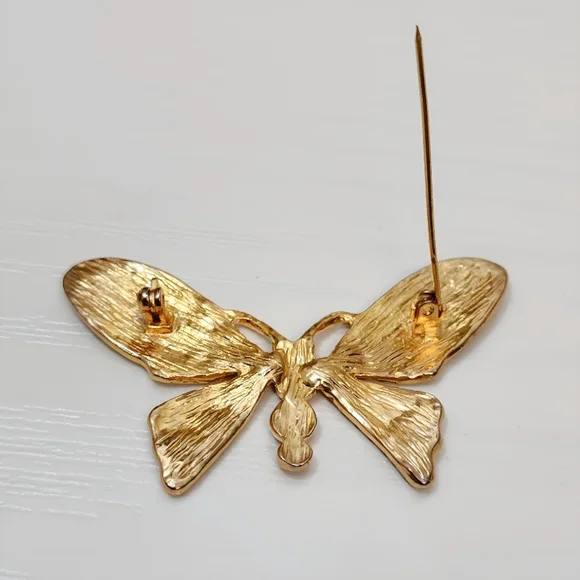 💎 2/$15 Gold tone Multi color Enamel Butterfly Brooch Pin Red Blue Green - Picture 5 of 6